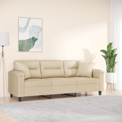 Canapea cu 3 locuri și perne, crem, 180 cm, microfibră GartenMobel Dekor