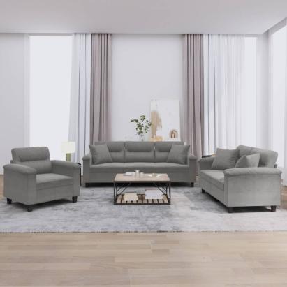 Set de canapele cu perne, 3 piese, gri închis, microfibră GartenMobel Dekor