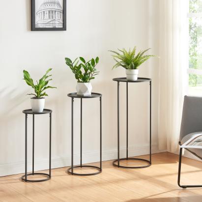 Set 3 buc suport plante marimi diferite Nesodden metal negru [en.casa] HausGarden Leisure