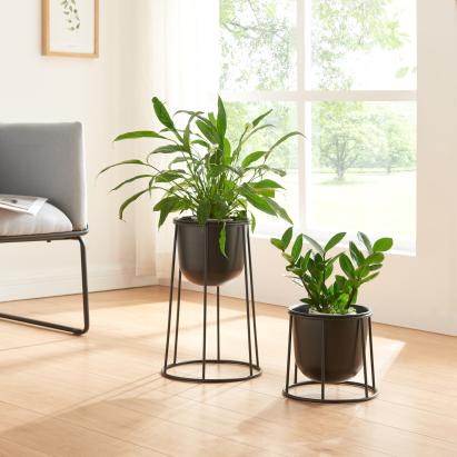 Set 2 buc suport plante marimi diferite Nesseby metal negru [en.casa] HausGarden Leisure