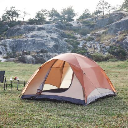 Cort camping Bergeijk 213x213x130cm maro ruginiu/bej [pro.tec] HausGarden Leisure