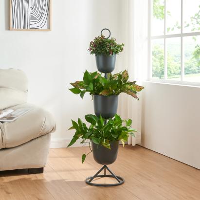 Suport 3 ghivece plante Alphen 110cm negru [en.casa] HausGarden Leisure