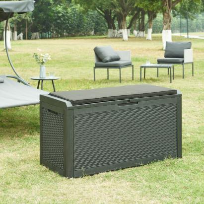 Lada depozitare gradina Atella 122x54,5x65cm negru efect ratan [casa.pro] HausGarden Leisure