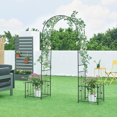 Pergola pentru trandafiri cu jardiniere Barisciano 220x202x50cm otel negru [casa.pro] HausGarden Leisure