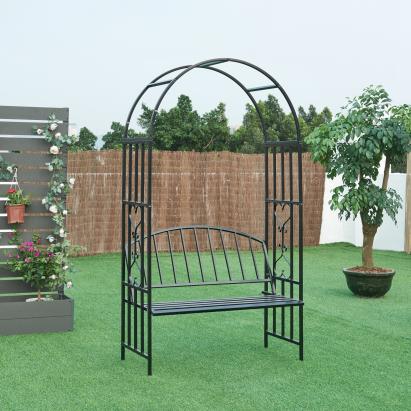 Pergola trandafiri cu banca Barile 205x114x55cm otel negru [casa.pro] HausGarden Leisure