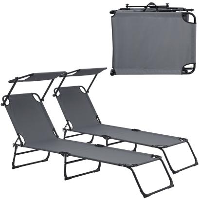 [casa.pro]® Set 2 bucati sezlong cu trapa, 187 x 53 x 27 cm, otel/poliester, gri inchis HausGarden Leisure