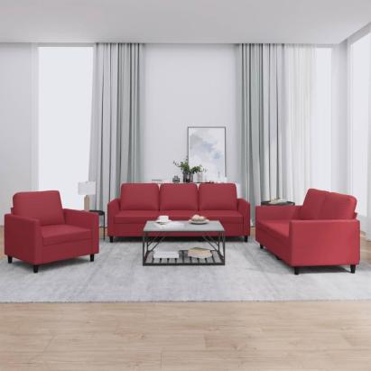 Set de canapele cu perne, 3 piese, roșu vin, piele ecologică GartenMobel Dekor