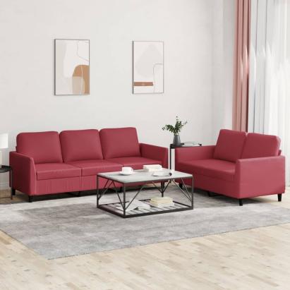 Set de canapele cu perne, 2 piese, roșu vin, piele ecologică GartenMobel Dekor