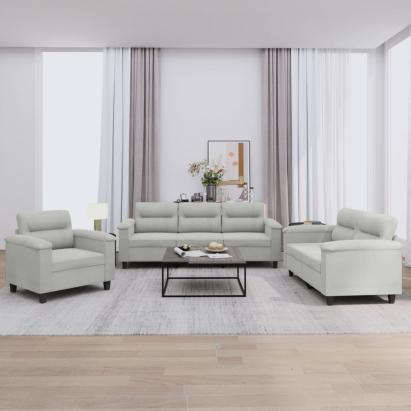 Set de canapele cu perne, 3 piese, gri deschis, microfibră GartenMobel Dekor