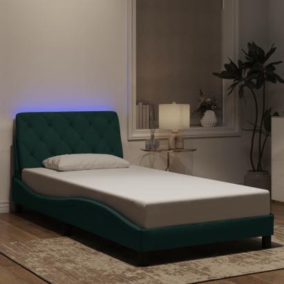 Cadru de pat cu lumini LED, verde închis, 100x200 cm, catifea GartenMobel Dekor