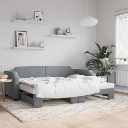 Pat de zi cu extensie, gri deschis, 100x200 cm, textil GartenMobel Dekor