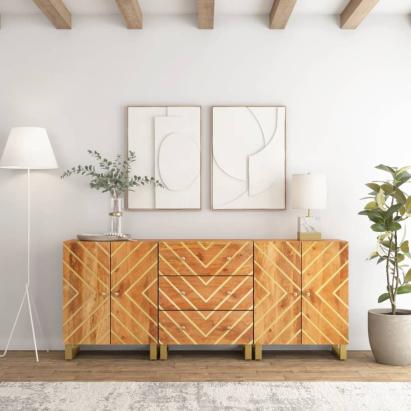 Dulapuri lateral, 3 buc., maro/negru, 60x33,5x75 cm, lemn mango GartenMobel Dekor