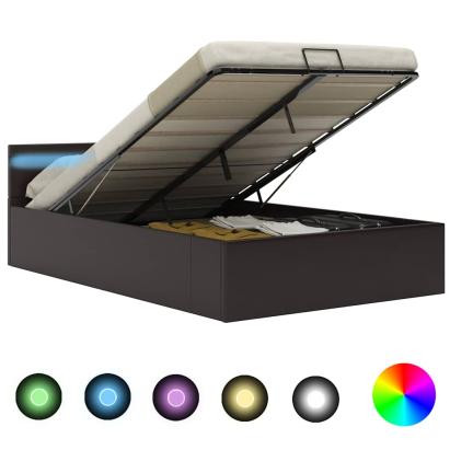 Cadru pat hidraulic cu ladă LED gri 120x200 cm piele ecologică GartenMobel Dekor