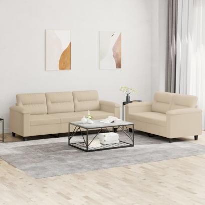 Set de canapele cu perne, 2 piese, crem, microfibră GartenMobel Dekor