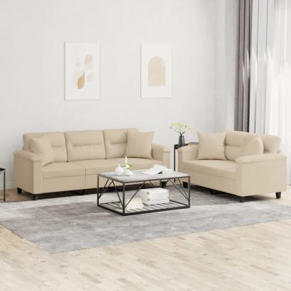 Set de canapele cu perne, 2 piese, crem, microfibră GartenMobel Dekor