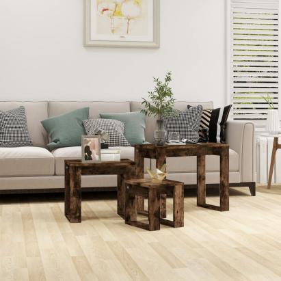 Mese suprapuse, 3 buc, stejar fumuriu, lemn prelucrat GartenMobel Dekor