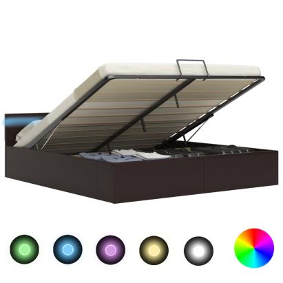 Cadru pat hidraulic, depozitare, LED, gri, 160x200 cm piele eco  GartenMobel Dekor