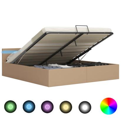 Cadru pat hidraulic cu LED cappuccino 180x200cm piele ecologică  GartenMobel Dekor