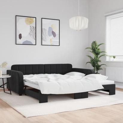 Pat de zi cu extensie, negru, 100x200 cm, catifea GartenMobel Dekor