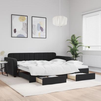 Pat de zi cu extensie și sertare, negru, 100x200 cm, catifea GartenMobel Dekor