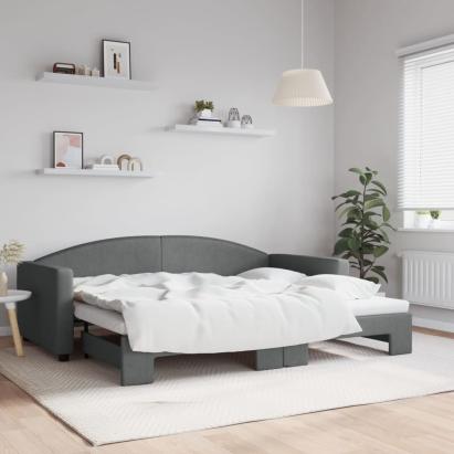 Pat de zi cu extensie, gri închis, 90x200 cm, textil GartenMobel Dekor