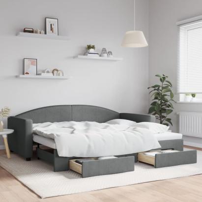 Pat de zi cu extensie și sertare, gri închis, 90x200 cm textil GartenMobel Dekor