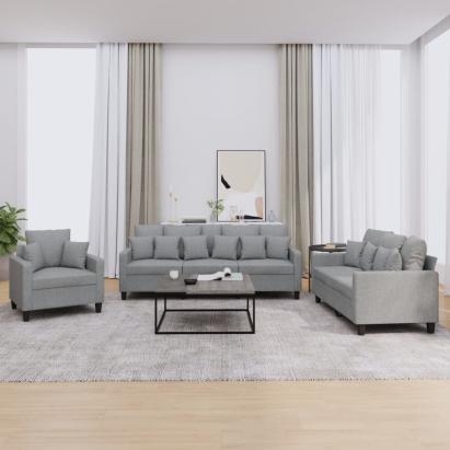 Set de canapele cu perne, 3 piese, gri deschis, textil GartenMobel Dekor