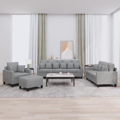Set de canapele cu perne, 4 piese, gri deschis, material textil GartenMobel Dekor