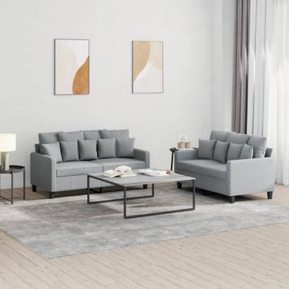 Set de canapele cu perne, 2 piese, gri deschis, textil GartenMobel Dekor