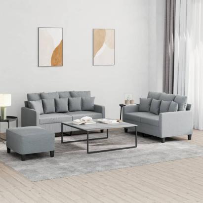 Set de canapele cu perne, 3 piese, gri deschis, textil GartenMobel Dekor