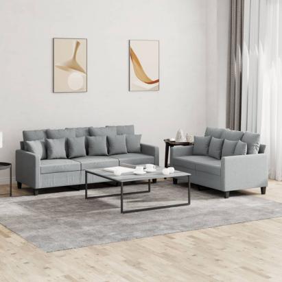 Set de canapele cu perne, 2 piese, gri deschis, textil GartenMobel Dekor