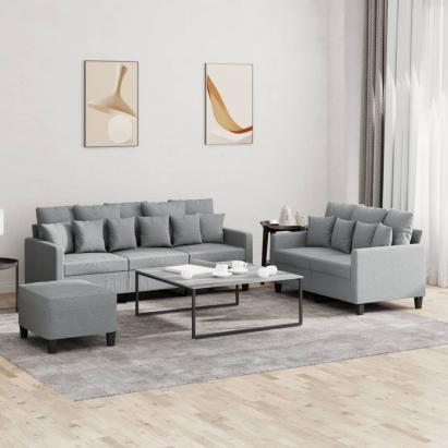 Set de canapele cu perne, 3 piese, gri deschis, textil GartenMobel Dekor