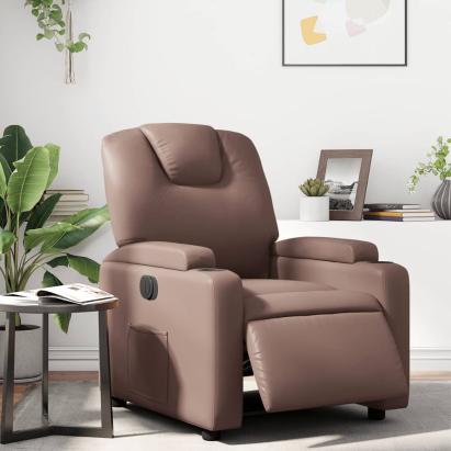 Fotoliu rabatabil electric, maro, piele ecologică GartenMobel Dekor