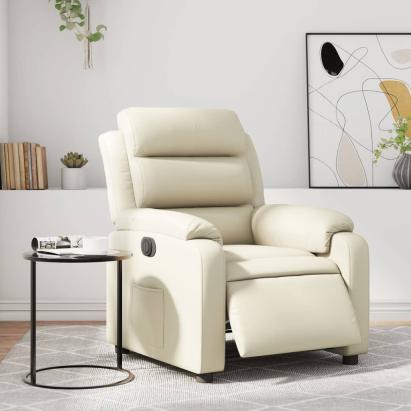 Fotoliu rabatabil electric, crem, piele ecologică GartenMobel Dekor