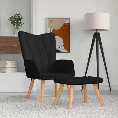 Scaun de relaxare cu taburet, negru, textil GartenMobel Dekor