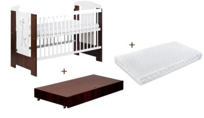 Patut cu sertar KLUPs Little Giraffe Wenge + Saltea 12 Mykids Confort II GreatGoods Plaything