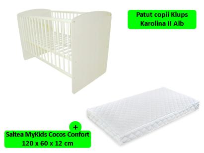 Patut Klups Karolina II Alb + Saltea Confort II 12 GreatGoods Plaything