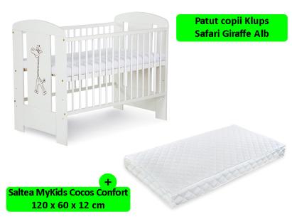 Patut Klups Safari Giraffe Alb + Saltea Confort II 12 GreatGoods Plaything