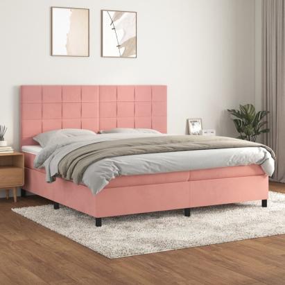 Pat box spring cu saltea, roz, 200x200 cm, catifea GartenMobel Dekor
