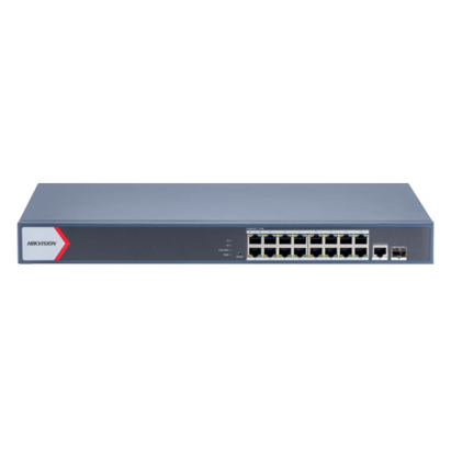 Switch 16 porturi PoE Gigabit, 1 port RJ45 Gigabit, 1 port SFP Gigabit, Smart Management - Hikvision DS-3E1518P-EI-M SafetyGuard Surveillance