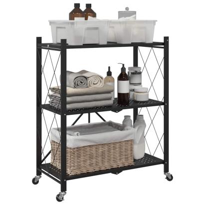 Raft de depozitare pe roți negru 71x34x88 cm oțel GartenMobel Dekor