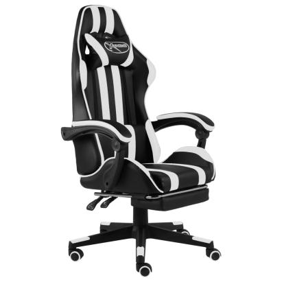 Scaun de racing cu suport picioare, negru/alb, piele ecologică GartenMobel Dekor
