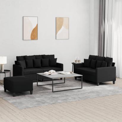 Set de canapele cu perne, 3 piese, negru, textil GartenMobel Dekor