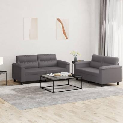 Set de canapele cu perne, 2 piese, gri, piele ecologică GartenMobel Dekor