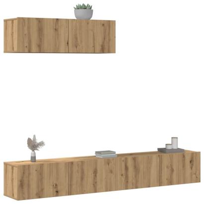 Set dulap TV 3 piese montat pe perete Stejar artizanal GartenMobel Dekor