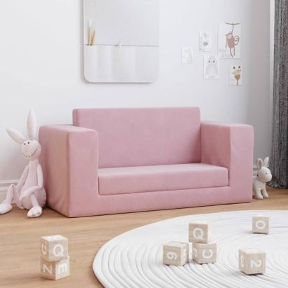 Canapea extensibilă pentru copii cu 2 locuri, roz, pluș moale GartenMobel Dekor