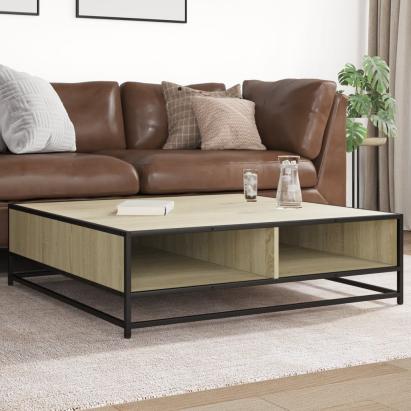 Măsuță cafea stejar sonoma 100x100x30 cm lemn prelucrat/metal GartenMobel Dekor