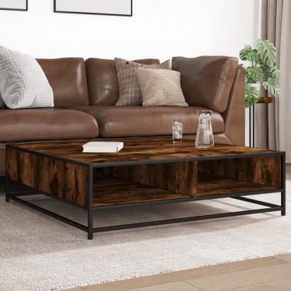 Măsuță cafea stejar fumuriu 100x100x30 cm lemn prelucrat/metal GartenMobel Dekor