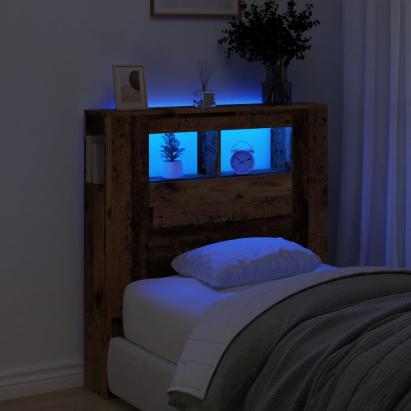 Tăblie pat cu LED lemn vechi 100x18,5x103,5 cm lemn prelucrat GartenMobel Dekor