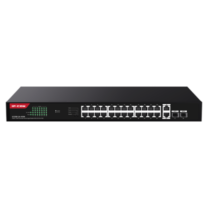 Switch 24 porturi Gigabit PoE, 2 x RJ45 Uplink Gigabit, 2 x SFP Gigabit, 1U - IP-COM G1128P-24-410W SafetyGuard Surveillance